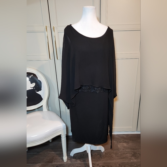 Simon Chang Black Dress with Chiffon Overlay - Picture 5 of 12